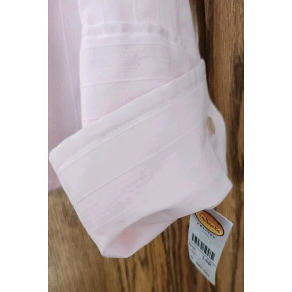 Talbots Top Womens 14 Petite Pink Imprinted Stripes Button Up Long Sleeve NWT - Picture 4 of 10